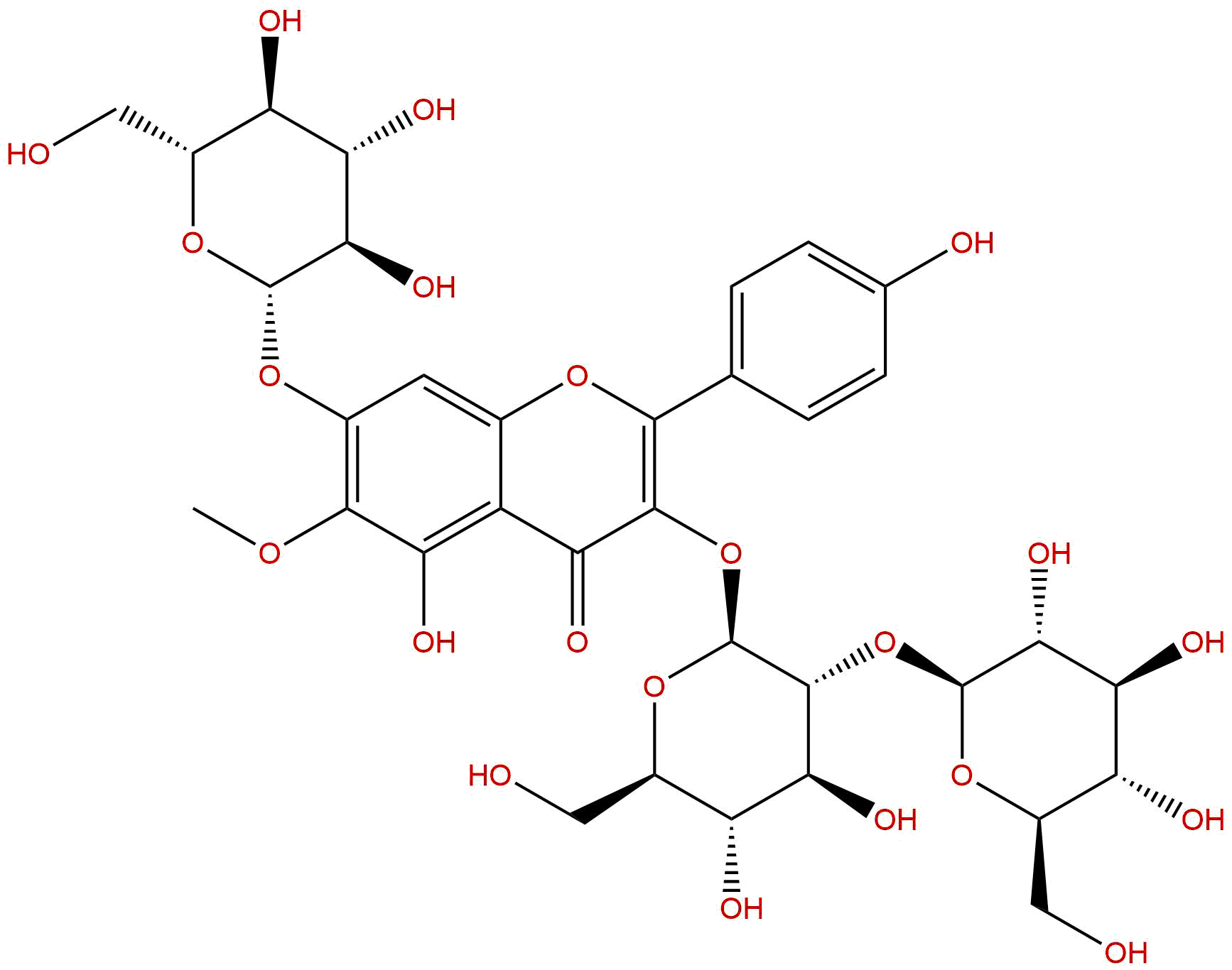 6-Methoxykaempferol 3-O-β-D-glucopyranosyl-(1 →2)-β-D-glucopyranosyl-7-O-β-D-glucopyranoside
